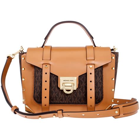 michael kors manhattan ladies medium two tone leather satchel bag|Michael Kors monogram satchel bag.